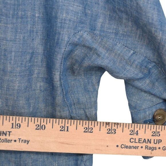 Japanese 100% Linen Blue Button Front Coat Jacket Minimalist Oversized - Picture 10 of 11